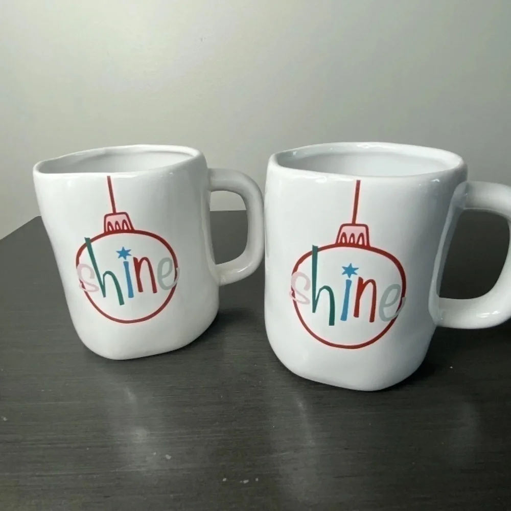 PIER 1 Set Of Two SHINE Holiday Christmas Ornament Coffee Cup Mug NWT, Retired